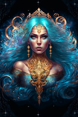 zodiac sign character illustration of aquarius, astrological sign personification, beautiful aquariu