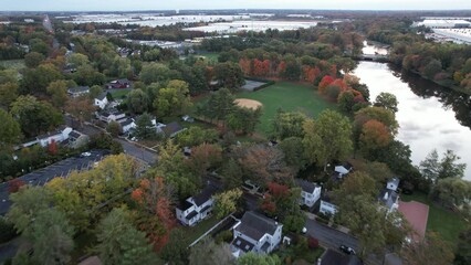 Canvas Print - Drone view of autumn landscape in Cranbury New Jersey.