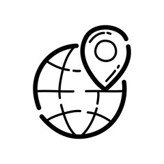 Wall Mural - Coordinates on the planet doodle icon. Hand drawn symbol. Vector illustration.
