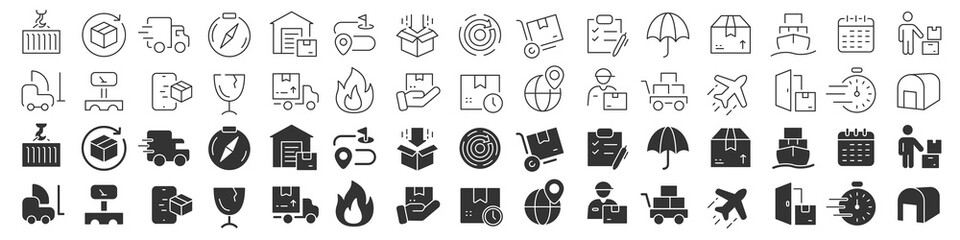 Poster - Delivery and logistics line excellent icons collection in two different styles. Thin outline icons pack. Vector illustration eps10