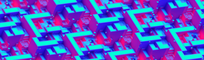 Wall Mural - 3d digital technology concept. isometric cubes and rectangles with data block in motion. cloud techn