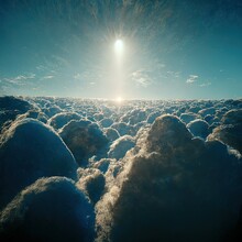 Cloudscape And Sun Above Horizon. 3d Illustration.