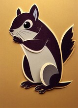 Paper Squirrel Cut Out On Yellow Background. Arts And Crafts. Illustration.