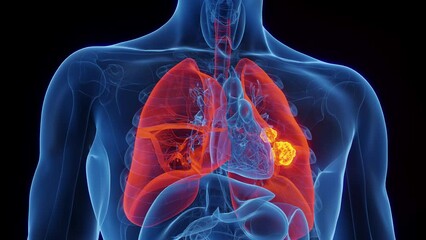 Wall Mural - 3d rendered medical animation of lung cancer in a human male