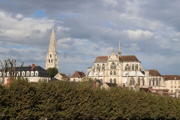 Sticker - view of the old town in Auxerre, France 