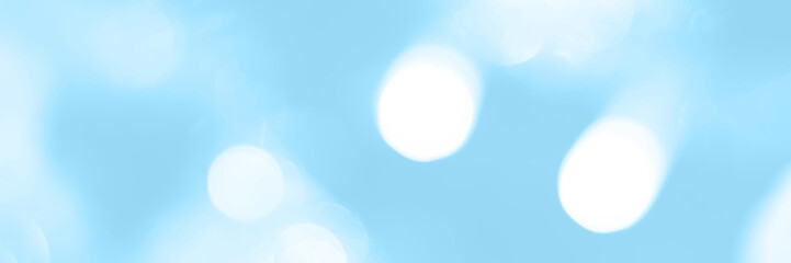 Wall Mural - Blurred lights blue background, banner texture. Abstract bokeh with soft light header. Wide screen wallpaper. Panoramic web banner with copy space for design
