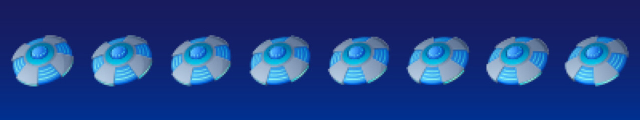 Wall Mural - flying ufo saucer animation sprite sheet effect. alien spaceship sequence frame, unidentified flying
