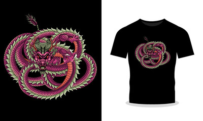 Wall Mural - Dragon japanese style t shirt vector illustration