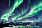 Landscape illustration of Northern Lights Aurora over a snowy environment