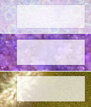 Three Different Coloured Gift Voucher Banners - Pink Bubbles, Purple Hearts And Golden Glitter Frame Templates Ideal For Holistic Healing, Spiritual Or Health Spa  Templates
