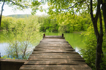 Wall Mural - Wooden pier over the lake