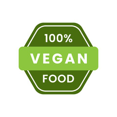 Wall Mural - 100 % Vegan food label, icon, sign, logo. Sticker for vegan foods. Vegan food stamp badge. Vector illustration.