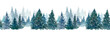 Leinwandbild Motiv 雪降る森林の水彩イラスト。奥行きのある森の風景。シームレスパターン。
