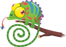 Vector Cute African Animal. Chameleon. Funny Character For Kids. Isolated Element For Stickers, Cards