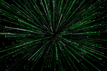 Wall Mural - green lights trail using zoom techniques, star warp, the effect of zooming in and out of the camera 
