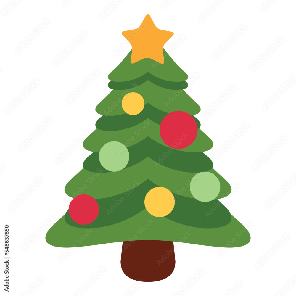 Christmas Tree vector flat colorful icon emoji design. Isolated an 