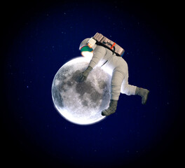 Wall Mural - astronaut embraces the moon, to conquer the moon