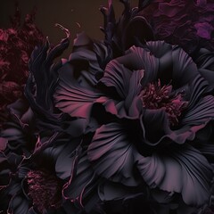 Wall Mural - Illustration of beautiful dark abstract exotic flowers. Luxurious dark ink flowers and patterns. 3d illustration