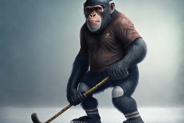 Wall Mural - The Sporty Chimpanzee Is Playing The Hockey