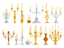 Illustration, Candlesticks With Candles On A Light Background.