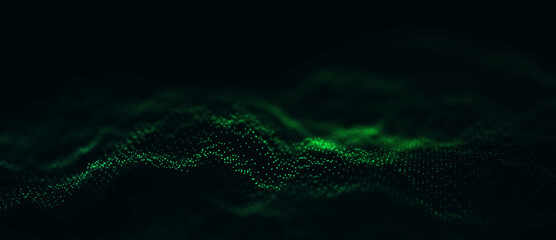 Wall Mural - green dynamic wave of particles. abstract futuristic background. big data visualization. 3d renderin