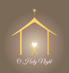 Baby Jesus in the manger.. Star of Bethlehem - east comet. Nativity graphics design with light pastel gradient. Merry Christmas card.