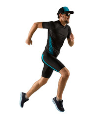 Wall Mural - Triathlete running. Isolated on white