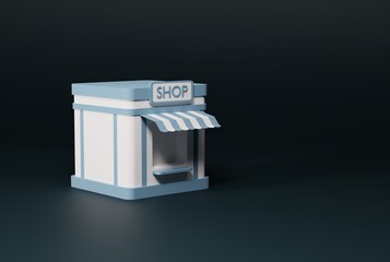 Canvas Print - Shop model with the word SHOP. Business and financial concept, shopping, e-commerce. Ordering products online. 3D render; 3D illustration.