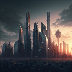 Futuristic cityscapce. Skyscraper city in the future.