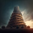 Tower of Babel model. Origin of language bible concept.