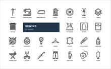 Sewing Taylor Dressmaking Clothing Fabric Textile Detailed Outline Icon Set. Simple Vector Illustration