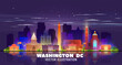 Washington DC, (USA) night city skyline vector illustration. Business travel and tourism concept with modern buildings. Image for presentation, banner, and website.