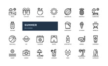Summer Vacation Holiday Fun Leisure At Beach Tropical Island Detailed Outline Icon Set. Simple Vector Illustration