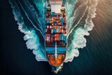 Aerial View Of Container Cargo Ship In Sea  . generative AI