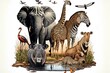 Illustration Of Isolated Wild African Animals On Transparent Background