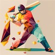 Cricket player batsman in action hitting cricket ball, isolated low polygonal illustration