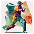 Cricket player batsman in action hitting cricket ball, isolated low polygonal illustration