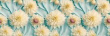 Seamless Floral Pattern With Elegant Dahlia Flowers, Seamless Background. Floral Holiday Background For Wedding Invitations, Greeting Cards, Banners. Place For Text.	