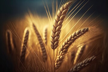 Sticker - Wheat field. Ears of golden wheat closeup. Harvest concept