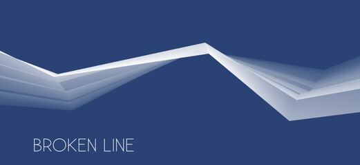 Poster - White broken line on blue background. Graphic pattern with translucent polyline