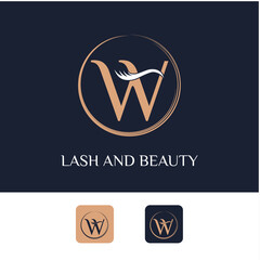 Initial W Letter with Lash for Cosmetic, Make up Artist, Beauty and Spa Business Logo Vector Template