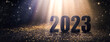 new year 2023 on a beautiful blurred background of dust particles and sparkles