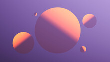 Orange Neon Circles On A Purple Background. Luminous Round Orange Discs. 3D Render.