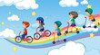 © brgfx - Children playing on rainbow in the sky