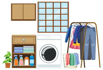 Canvas Print - Laundry room objects set