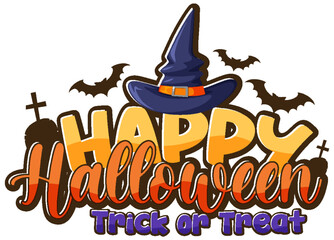 Wall Mural - Happy Halloween logo with witch hat