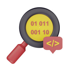 3d magnifying glass with language programming icon illustration