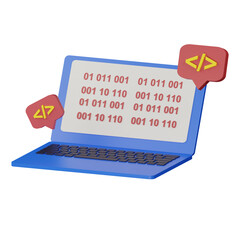 3d laptop with language programming code icon illustration
