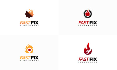 Wall Mural - set of fast fix logo designs concept vector, fire service logo template