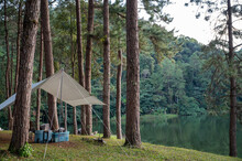 Camping In Pine Forest Near Lake At Pang Ung, Mae Hong Son, Thailand